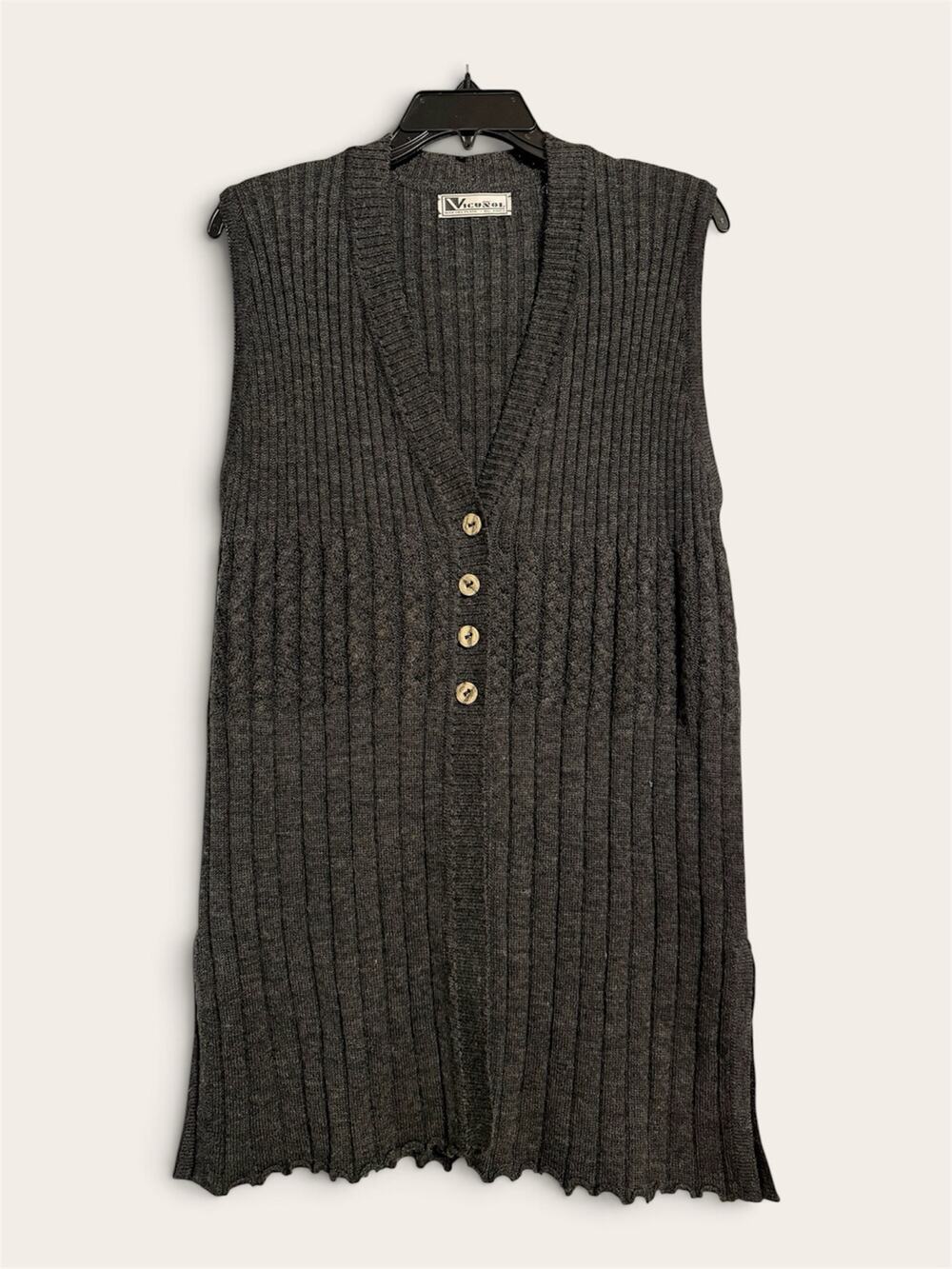 Vintage Vicunol 50% Merino Wool Longline Sweater Vest Button Front medium